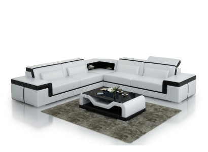 Skórzana sofa z USB,Żywy krajobrazu Narożnikowa kanapa Narożnik Ustaw Design Modern Sofa G8020B