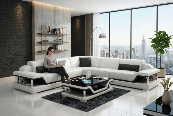 Skórzana sofa z USB Żywy krajobraz Narożnikowa kanapa Narożnik Ustaw Design Modern Sofa G8004B