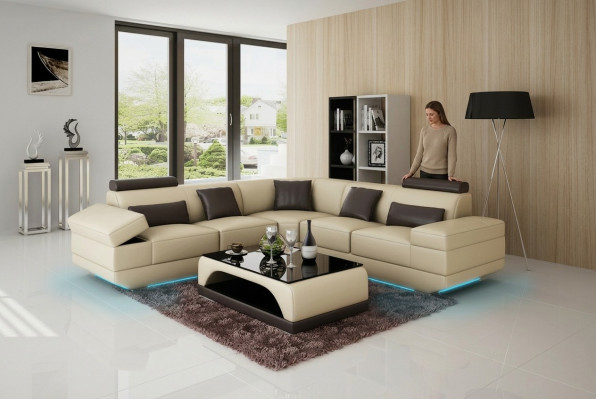 Skórzana sofa kanapa Żywy krajobraz Narożnik kanapa Narożnik Ustaw nowoczesną sofę USB na wymiar
