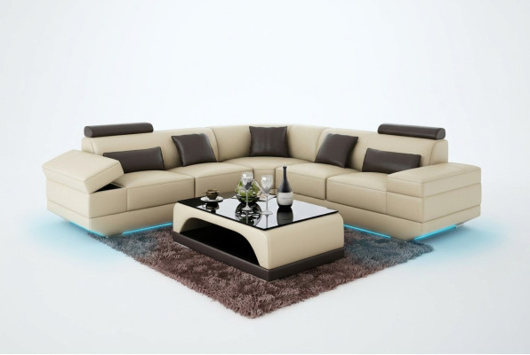 Skórzana sofa kanapa Żywy krajobraz Narożnik kanapa Narożnik Ustaw nowoczesną sofę USB na wymiar
