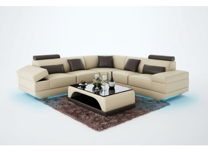 Skórzana sofa kanapa Żywy krajobraz Narożnik kanapa Narożnik Ustaw nowoczesną sofę USB na wymiar