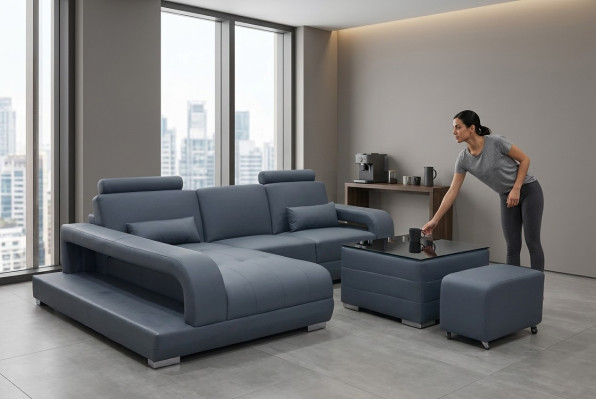 Kanapa XXL Narożnikowa kanapa Skóra Żywy krajobraz Ustawić Design Nowoczesna sofa w kształcie litery L + USB