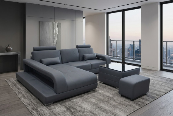 Kanapa XXL Narożnikowa kanapa Skóra Żywy krajobraz Ustawić Design Nowoczesna sofa w kształcie litery L + USB