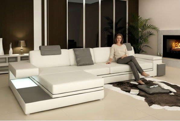 Narożnikowa kanapa z USB Couch Sofa Żywy krajobraz Siedziba Narożnik Ustawić Skóra Włókienniczy PHM88