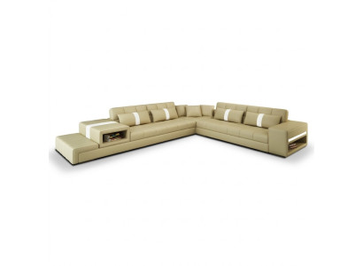 Narożnikowa kanapa Sofa Couch USB Podkładka Żywy krajobraz Skórzana sofa w kształcie litery L New Beige
