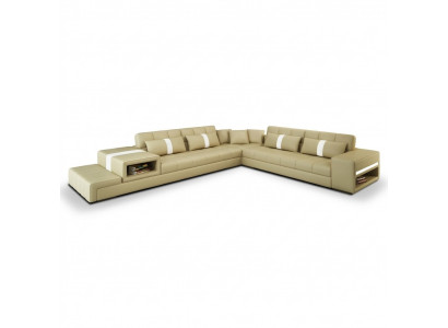 Narożnikowa kanapa Sofa Couch USB Podkładka Żywy krajobraz Skórzana sofa w kształcie litery L New Beige