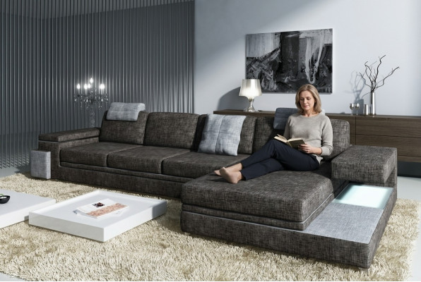 Designerska skórzana sofa sofa z USB Podkładka Żywy krajobraz Narożnik Ustaw Włókienniczy Tachau
