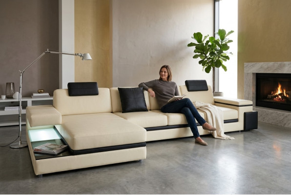 Sofa do salonu skórzana sofa tapicerowana zestaw wypoczynkowy nowoczesny podświetlany LED + USB