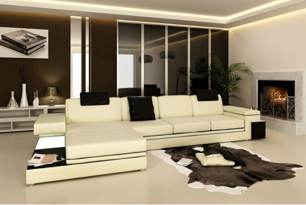 Sofa do salonu skórzana sofa tapicerowana zestaw wypoczynkowy nowoczesny podświetlany LED + USB