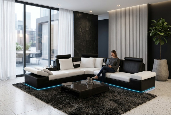 Sofa do salonu skórzana sofa zestaw wypoczynkowy nowoczesna wielofunkcyjna kanapa USB