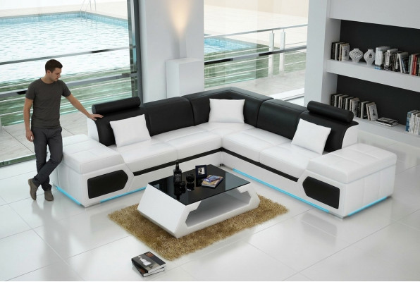 Skórzana sofa w kształcie litery L Żywy krajobraz Narożnikowa kanapa Ustawić Design Nowoczesna Sofa + USB