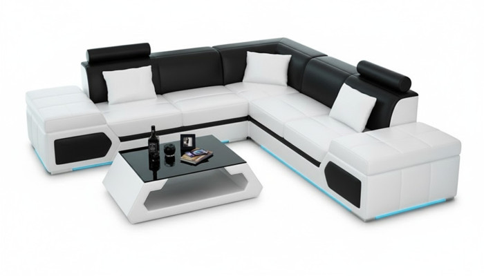 Skórzana sofa w kształcie litery L Żywy krajobraz Narożnikowa kanapa Ustawić Design Nowoczesna Sofa + USB