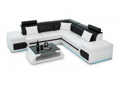 Skórzana sofa w kształcie litery L Żywy krajobraz Narożnikowa kanapa Ustawić Design Nowoczesna Sofa + USB
