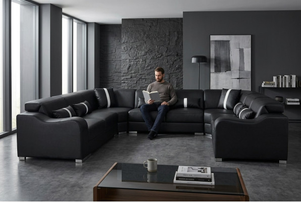 Skóra Sofa Kanapa USB Podkładka Narożnik Ustaw Nowoczesny Żywy krajobraz w kształcie litery U