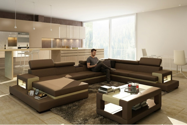 Skórzana sofa sofa Narożnikowa kanapa kanapa w kształcie litery U Żywy krajobraz projektant Siedziba Narożnik LEONARDO-B