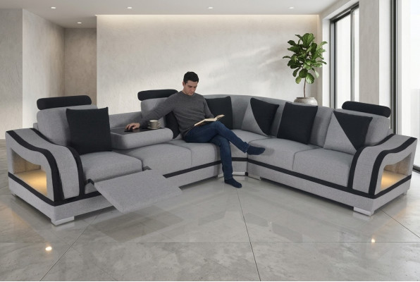 Nowoczesna Sofa Włókiennicza Narożnik Podkładka Salon Narożnikowa kanapa LForm Żywy krajobraz USB