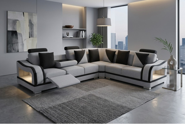 Nowoczesna Sofa Włókiennicza Narożnik Podkładka Salon Narożnikowa kanapa LForm Żywy krajobraz USB