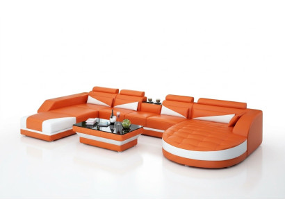 Skórzana sofa kanapa Żywy krajobraz Narożnikowa kanapa Ustawić Design Nowoczesna Sofa USB Pomarańczowa