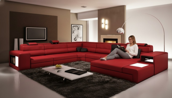 Narożnikowa kanapa Sofa Kanapa Podkładka Ustaw Design Skóra Włókienniczy Żywy krajobraz Landau R