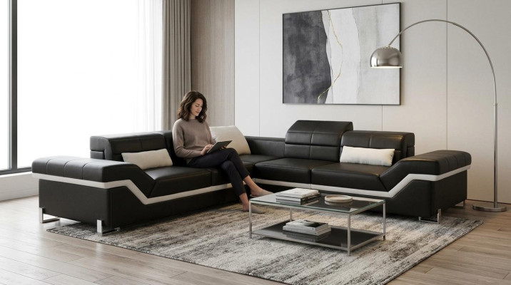 SKÓRZANA SOFA XXL Żywy krajobraz COUCH DESIGN SOFA Narożnikowa kanapa NAROŻNIK Zestaw sofowy NOWOŚĆ