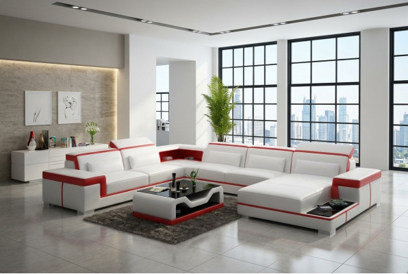 Nowoczesna sofa skórzana Podkładka Zestaw narożnikowy kanapa Couch Żywy krajobraz +USB