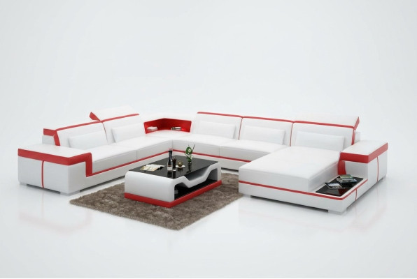 Nowoczesna sofa skórzana Podkładka Zestaw narożnikowy kanapa Couch Żywy krajobraz +USB
