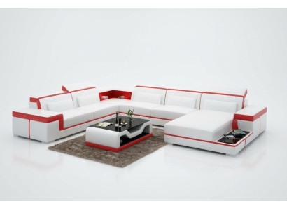 Nowoczesna sofa skórzana Podkładka Zestaw narożnikowy kanapa Couch Żywy krajobraz +USB
