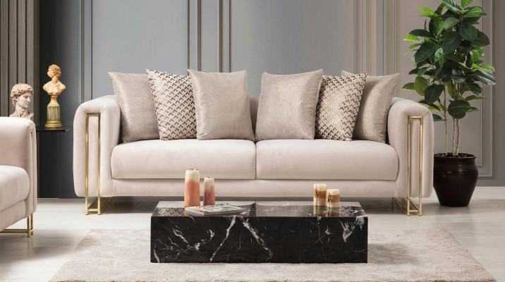 Design Włókienniczy 3 miejsce do siedzenia Biały Elegancka Nowoczesna Sofa Tapicerowana Kanapa Nowy Salon