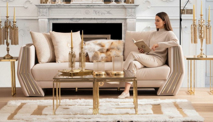 Sofa Luksusowa 3 miejsce do siedzenia Sofa Podkładka Drewno Skóra Salon Sofy Trzyosobowe Nowe
