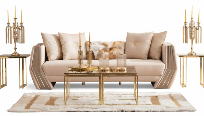 Sofa Luksusowa 3 miejsce do siedzenia Sofa Podkładka Drewno Skóra Salon Sofy Trzyosobowe Nowe