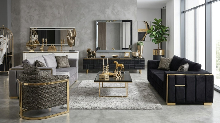 Zestaw sofowy 3+3 miejsce do siedzenia Sofa Fotel Sofy Luksusowy Ustaw Zestaw Aksamit Materiał Grupa