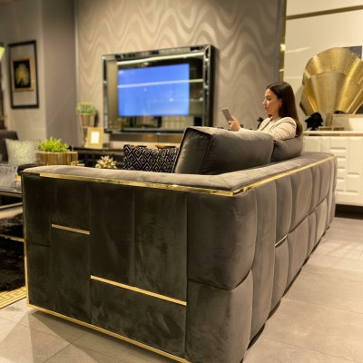 Design Kanapa Trzyosobowa Podkładka Sofy Materiał Nowoczesne 3 miejsca do siedzeniae Kanapy Aksamit Metal