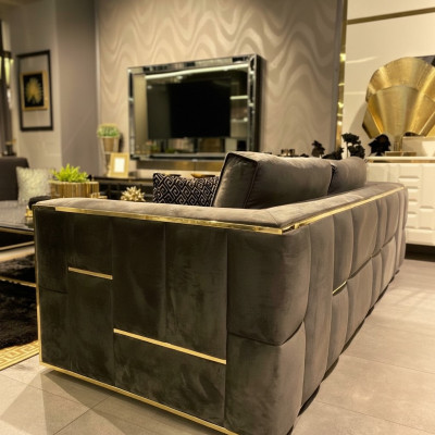 Design Kanapa Trzyosobowa Podkładka Sofy Materiał Nowoczesne 3 miejsca do siedzeniae Kanapy Aksamit Metal