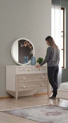 Zestaw komody Avec Miroir Coiffeuse Console Bois Moderne Chambre à Coucher