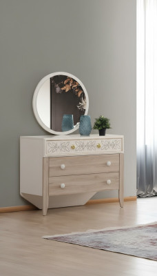 Zestaw komody Avec Miroir Coiffeuse Console Bois Moderne Chambre à Coucher