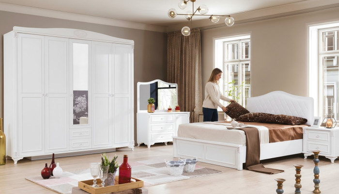 Luksusowy zestaw Sypialnia 4 sztuki. Łóżko 2 Szafki nocne Kredens Country House Meble Nowe