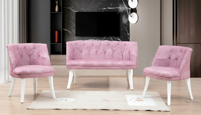 Zestaw mebli kuchennych Ławka Fotel Różowa Chesterfield Ustawić Siedzisko Materiał Meblowy