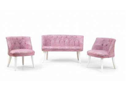 Zestaw mebli kuchennych Ławka Fotel Różowa Chesterfield Ustawić Siedzisko Materiał Meblowy