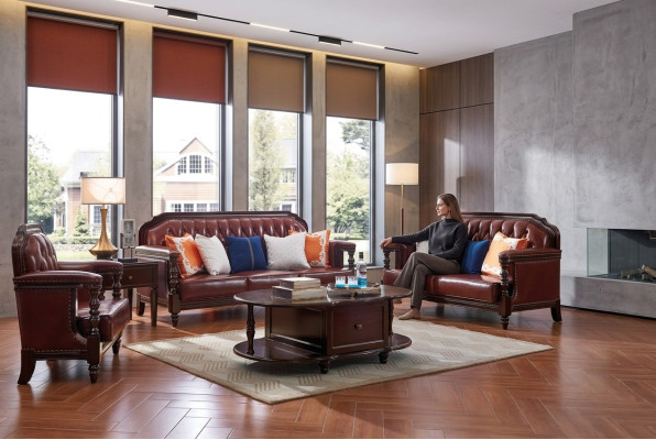 Stany Zjednoczone Zestaw sofowy sofa America 3+2 Siedziba skórzana sofa Chesterfield