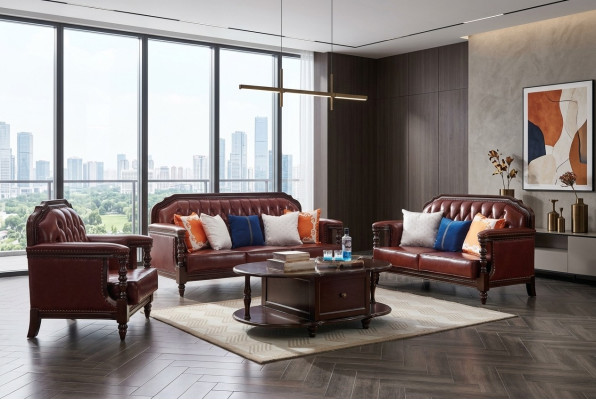 Stany Zjednoczone Zestaw sofowy sofa America 3+2 Siedziba skórzana sofa Chesterfield