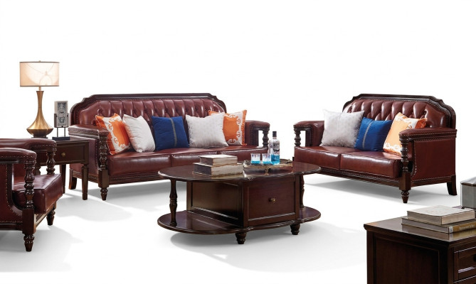 Stany Zjednoczone Zestaw sofowy sofa America 3+2 Siedziba skórzana sofa Chesterfield