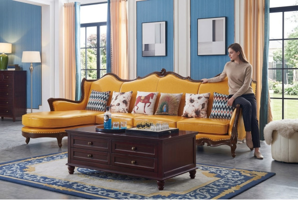 Klasyczna kanapa narożna Żółta kanapa Imperium Sofa Sofa skórzana Sofy Kanapy