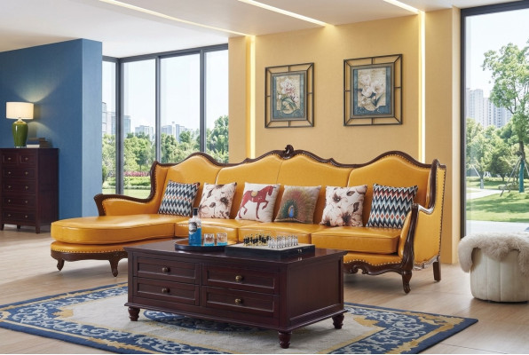 Klasyczna kanapa narożna Żółta kanapa Imperium Sofa Sofa skórzana Sofy Kanapy