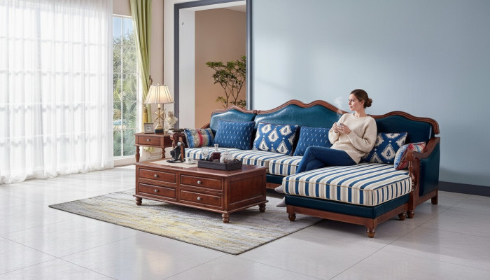 Niebieska skórzana kanapa Narożnikowa kanapa Podkładka Meble Classic Chesterfield Meble