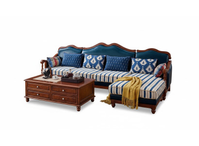 Niebieska skórzana kanapa Narożnikowa kanapa Podkładka Meble Classic Chesterfield Meble
