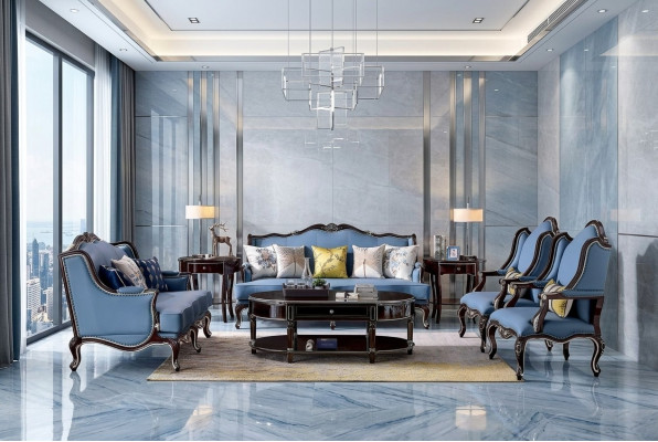 Luxury Classic Chesterfield Podkładka Zestaw sofowy 3+2+1+1 miejsce siedzące Blue Czarny