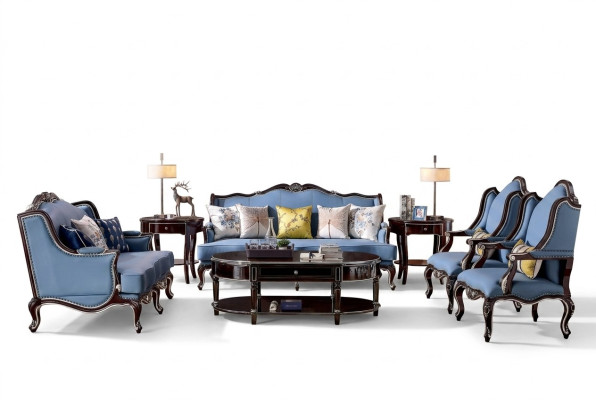 Luxury Classic Chesterfield Podkładka Zestaw sofowy 3+2+1+1 miejsce siedzące Blue Czarny