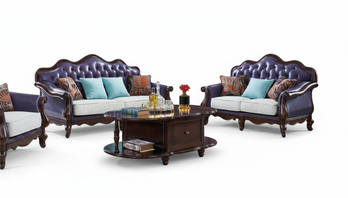 Skórzana Sofa Chesterfield Fioletowa Sofa Klasyczny Zestaw sofowy Zestaw Kanap