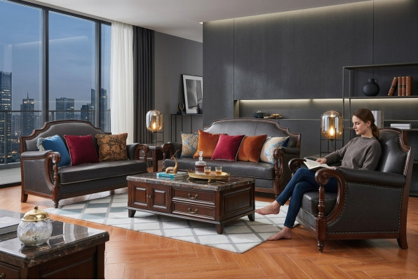 Luksusowe Meble Zestaw sofowy Kanapa Sofa 3 2 1 miejsce siedzące Salon Drewno 3szt.