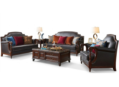 Luksusowe Meble Zestaw sofowy Kanapa Sofa 3 2 1 miejsce siedzące Salon Drewno 3szt.